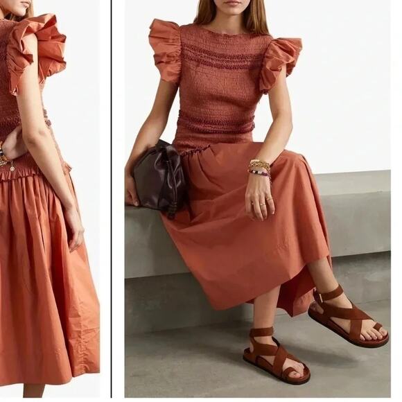 ULLA JOHNSON Madeline Smocked Midi Dress Size 6 NWT - Picture 4 of 8